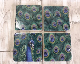 Peacock Coaster Set of 4 Tea Coffee Beer Coasters