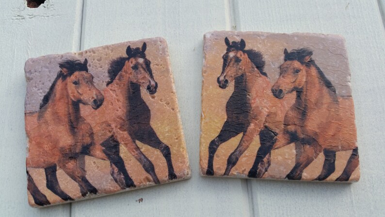 Horse Set of 4 Natural Stone Coasters image 2