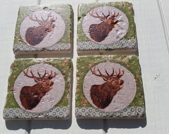 Stag Deer Set of 4 Natural Stone Coasters