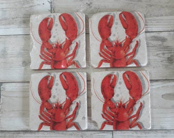 Lobster of 4 Natural Stone Coasters  USA, Canada and Australia Economy shipping eta up to 42 days