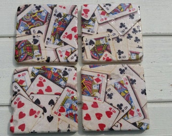 Playing Cards Set of 4 Natural Stone Coasters