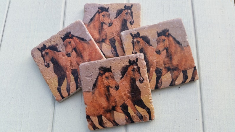 Horse Set of 4 Natural Stone Coasters image 4