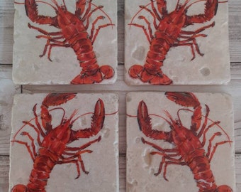 Lobster of 4 Natural Stone Coasters  USA, Canada and Australia Economy shipping eta up to 42 days