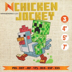 Funny Pixel Gamer Embroidery, Riding Chicken Embroidery, Pixel Gamer Embroidery Design, Instant Download