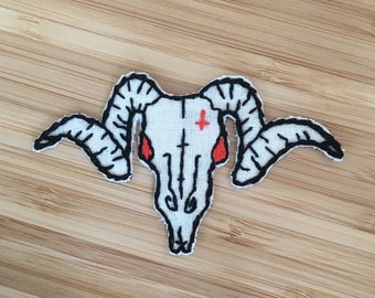 Hand-embroidered goat skull patch