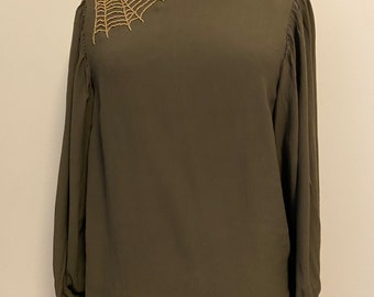Hand-embroidered blouse with spiderweb beads XS