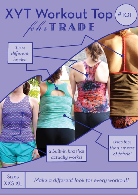 XYT Workout Top PDF Sewing Pattern for Exercise Gear Built in Bra and  Choice of Three Backs 