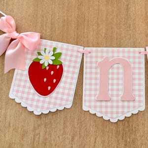 Strawberry Berry Sweet Birthday Highchair Banner | One Strawberry Banner | Berry First Birthday | Pink Gingham Birthday Banner Decor