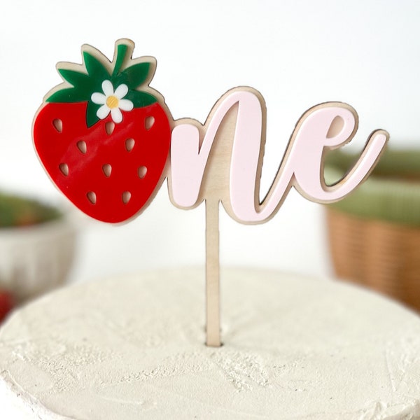 Strawberry Cake Topper | Berry First Birthday | Sweet One Strawberry Birthday Topper | Strawberry Wood Cake Topper