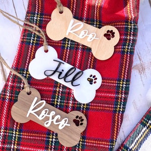 Dog Bone pet ornament gift tag | Custom Dog Birthday gift Tag | Family Stocking Tags | Pet Dog Birthday Christmas Gift Stocking Tags