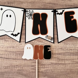 Spooky One Boy Ghost Halloween 1st Booday First Birthday High Chair Banner Spooky Dude Little Boo Day