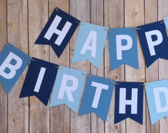 Blue Happy Birthday Banner | 1st Birthday Boy Banner | Little Blue Truck | Nautical