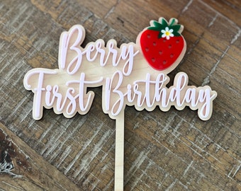 Berry First Birthday Strawberry Cake Topper | Berry First Birthday | Sweet One Strawberry Birthday Topper | Strawberry Wood Cake Topper