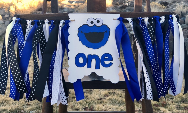 Cookie Monster High Chair Banner First Birthday Smash Cake Photo I Am 1 One