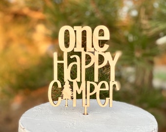 One Happy Camper Cake Topper | Wood  1st Birthday Cake topper | Camping Woodland cake topper