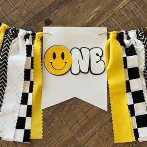 ONE Happy Dude Highchair Banner | 1st birthday Smiley Face One High Chair Banner  | Happy Dude First Birthday Retro High Chair Banner
