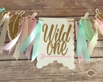 NEW!! Wild One Birthday | Pink Mint Gold | High Chair Highchair Banner photo prop First Birthday 1st Decoration