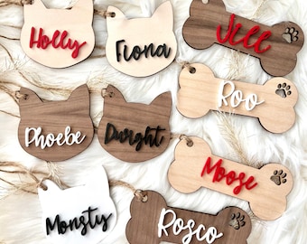 Personalized Dog Bone Cat ornament Stocking tag | Custom Dog Cat Family Stocking Tags | Pet Christmas Stocking Birthday gift Tag