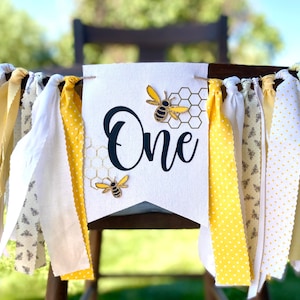 HapBEE Bee Highchair Banner | Bee-Day Happy Birthday High Chair Banner | 1st Birthday Bee Banner | Bee Boho First Birthday