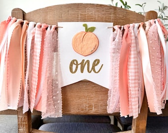 ONE Sweet Peach High Chair Banner | Peach and gold banner | First Birthday | Peach smash cake photo | I am 1 one | 1st birthday high chair