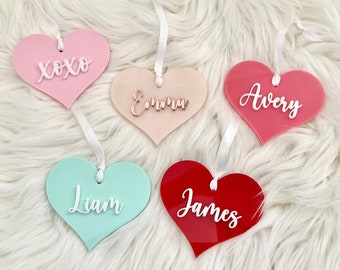 Valentine's Day Name Tags / Acrylic Valentine Heart Name Tags / Valentine's Basket Bag Tag Gift / Valentine Gifts