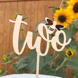 BEE TWO Cake Topper | Wood  2nd Birthday Cake topper | HapBee Happy Bee Day | Bee Birthday two one