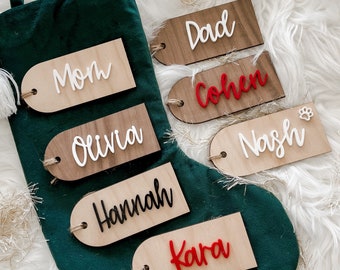 Wood Personalized stocking tag | Custom Wooden Stocking Tag | Family Name Pet Dog Tags | Christmas Gift Dog Cat Stocking Tags