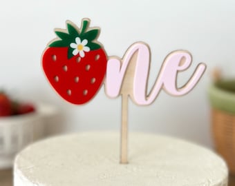 Strawberry Cake Topper | Berry First Birthday | Sweet One Strawberry Birthday Topper | Strawberry Wood Cake Topper