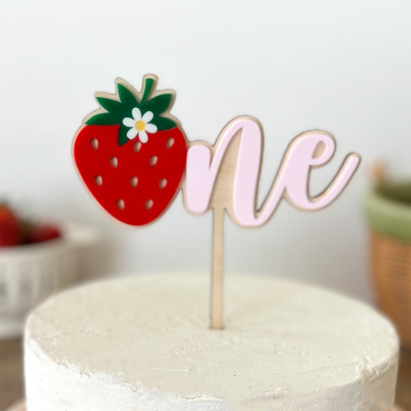 Strawberry Cake Topper | Berry First Birthday | Sweet One Strawberry Birthday Topper | Strawberry Wood Cake Topper