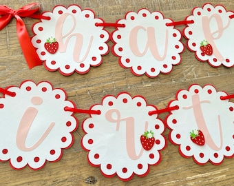 Strawberry Happy Birthday Banner | Berry First Birthday Banner | Sweet One Birthday strawberry banner