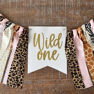 Wild One Birthday Pink Leopard Cheetah Highchair Banner | First Birthday Banner | Girls animal print Leopard Cheetah high chair banner