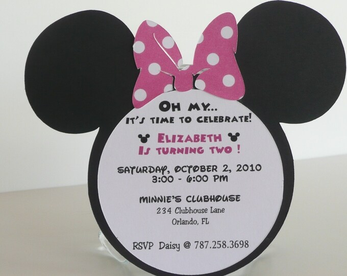 Minnie Mouse Birthday Invitation - Pink Polka Dot Bow - Etsy