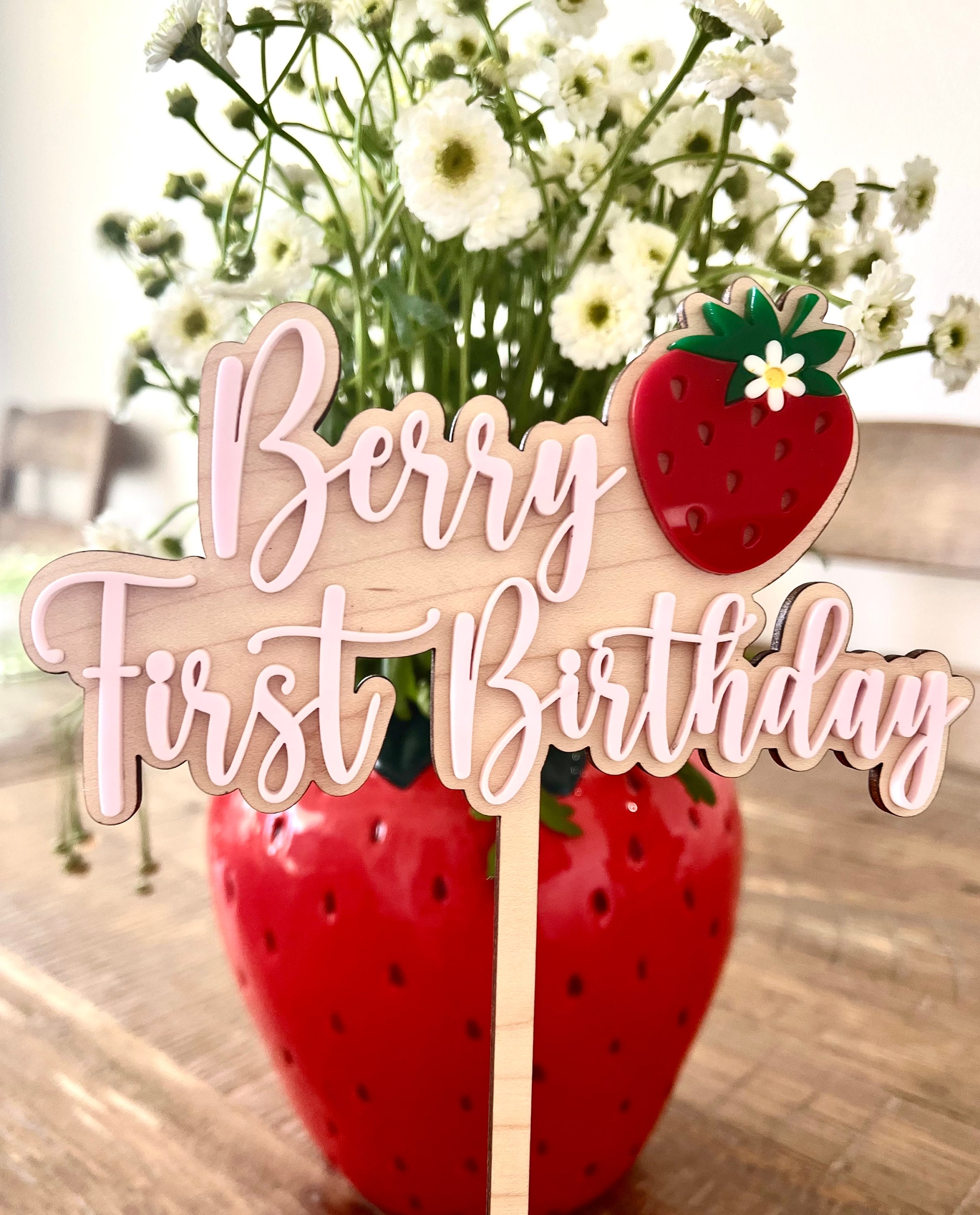 Berry First Birthday Strawberry Cake Topper | Berry First Birthday ...
