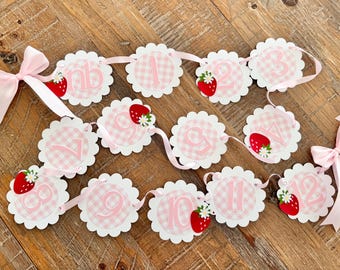 Strawberry Monthly Photo Banner |  Pink Gingham Berry Sweet 1st Birthday | Berry Sweet Birthday Banner | Strawberry Birthday Banner