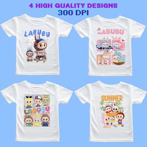 4 Labubu PNG Bundle – High Quality Digital Files – Cute Monster Labubu PNGs for Shirt Sublimation – Instant Download Characters