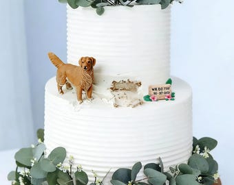 Gepersonaliseerde hondenbruidstaarttoppers, aangepaste huisdiertaarttopper, beeldje hondenbruidstaart, polymeerkleikunst, Pawfect-dagcadeau, 3D-decora beeldje.