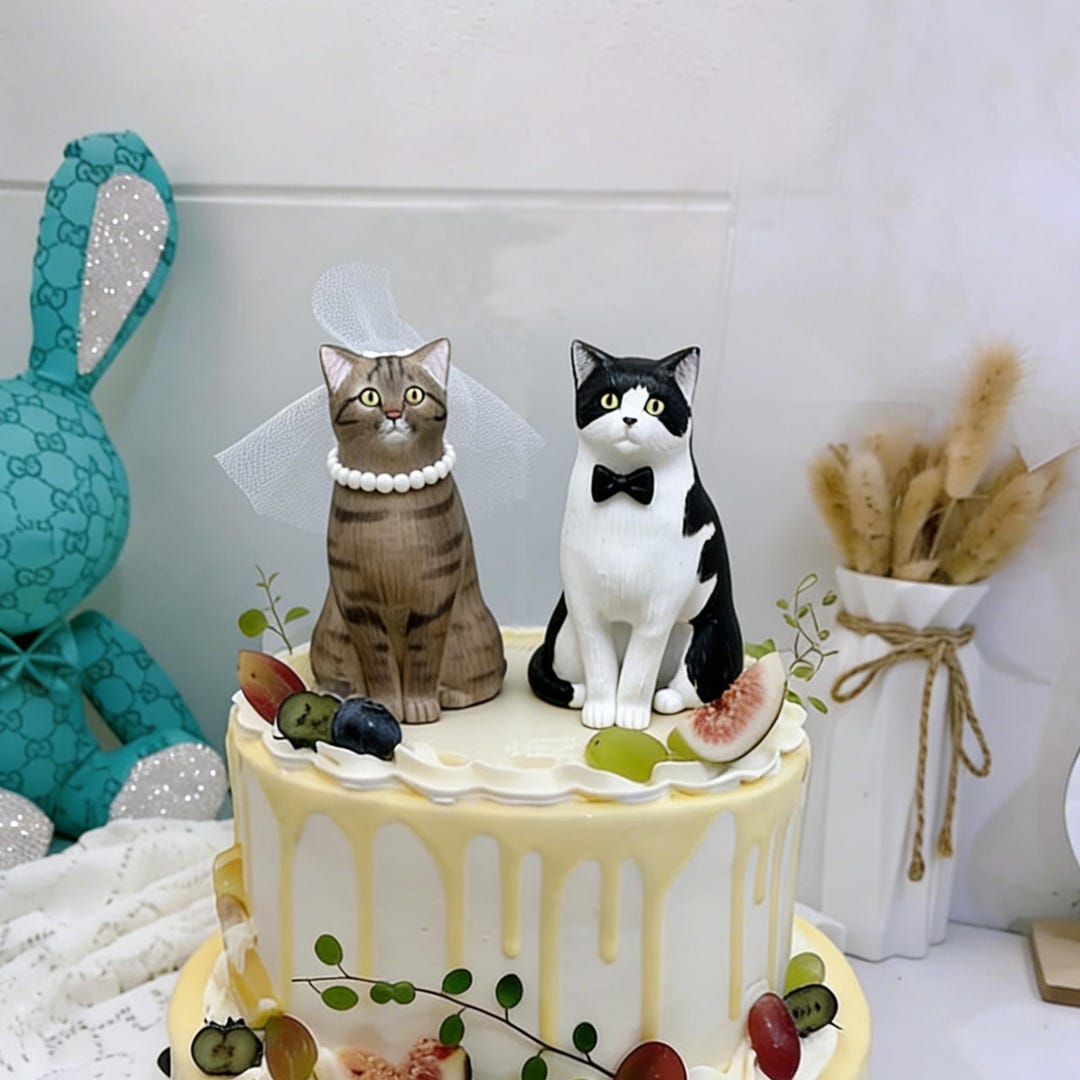 Custom Cat Wedding Cake Topper, Polymer Clay Pet Figurine, Personalized ...