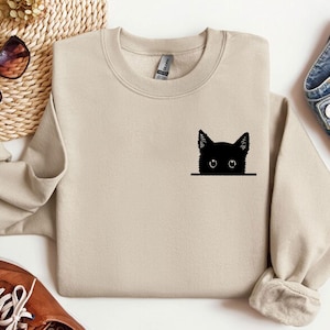 Black Cat Shirt, Cat Shirt, Cute Kitty Tee, Kitten T-shirt, Gift for Cats Lover, Cat Mom Shirts, Cat Shirt Women, Cat Shirt,Cat Pocket Shirt