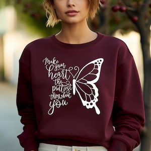Make Your Heart The Prettiest Thing About You, Butterfly Sweat,Butterfly Sweat,Butterfly Women&#39;s Sweatshirt ,Heart With Butterfly Longsleeve