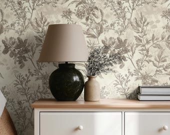 Etch – Neutral Botanical Wallpaper with Vintage Charm