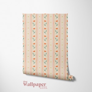 Tulip Thread – Vintage Tulip Stripe Wallpaper in Coral & Cream