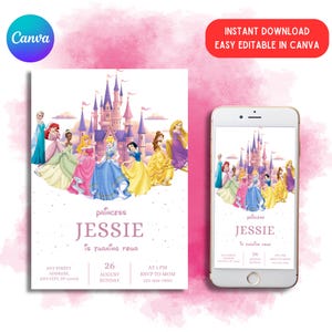 Watercolor Royal Princess Magical Birthday Party Invite, Editable Digital Template, Instant Download, Girl's Birthday Party Invite, Canva