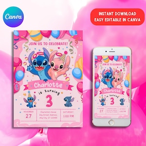 Stitch Editable Birthday Invitation Template, Printable Birthday Invitations, Digital Kids Party Invite, Digital Bday Card Invite, Stitch