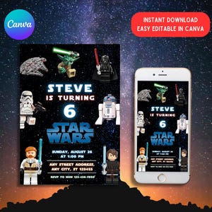 Modèle modifiable d'invitation d'anniversaire Star Wars, invitation de fête d'anniversaire imprimable, invitation numérique à une fête d'enfants, STW
