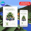 Minecrafter Birthday Invitations, Size 5X7, Video Game Birthday Invitation, Birthday Card, Girl Boy Birthday, Pixelated Invite