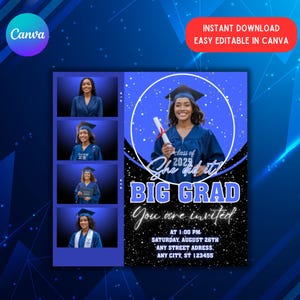 Graduation Invite Magazine Style, Blue DIY Editable Flyer Template, Class of 2025 Graduation Celebration, Premade Event Flyer Design
