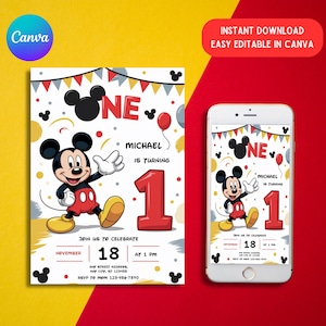 Editable Mickey Mouse Birthday Invite, Boys & Girls Birthday Evite, Mickey And Friends, Digital Birthday Invitation, Canva Birthday Party