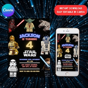 Editable Star War Birthday Invitation Template, Printable Birthday Party Invitation, Digital Kids Party Invite, Template Starwars Bday Card