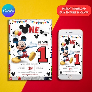 Editable Mickey Mouse Birthday Invite, Boys & Girls Birthday Evite, Cute Mouse Evite, Digital Birthday Invitation, Canva Birthday Party