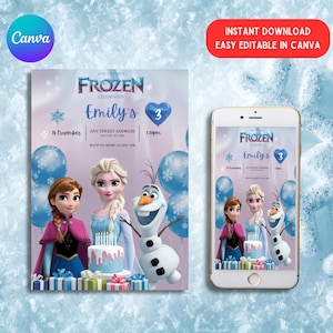 Bewerkbare Elsa Invite, digitale Frozen uitnodiging voor feest, Custom Frozen Invite, Frozen verjaardag Anna Frozen 4e verjaardag digitaal downloaden